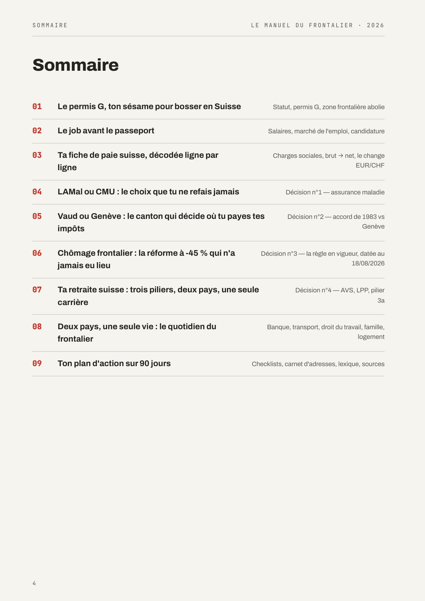 Le sommaire, en entier
